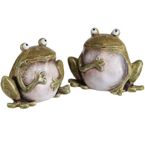 Produkt Dekoracyjna żaba ceramiczna zielono-brązowa vintage L15,5cm 2 sztuki