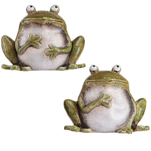 Produkt Dekoracyjna żaba ceramiczna zielono-brązowa vintage L15,5cm 2 sztuki