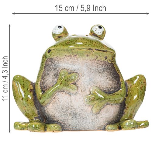 Żaba dekoracyjna ceramiczna zielono-brązowa vintage dł. 15,5 cm | Floristik24.pl