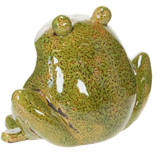 Żaba dekoracyjna ceramiczna zielono-brązowa vintage dł. 15,5 cm | Floristik24.pl
