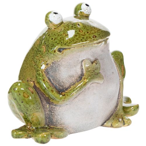 Żaba dekoracyjna ceramiczna zielono-brązowa vintage dł. 15,5 cm | Floristik24.pl