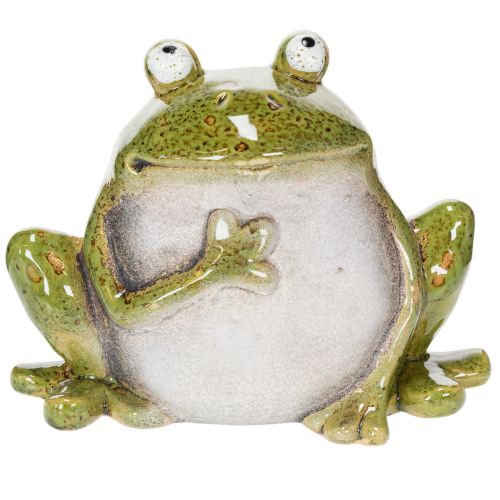 Żaba dekoracyjna ceramiczna zielono-brązowa vintage dł. 15,5 cm | Floristik24.pl