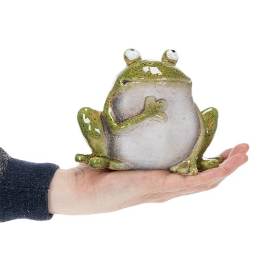Żaba dekoracyjna ceramiczna zielono-brązowa vintage dł. 15,5 cm | Floristik24.pl