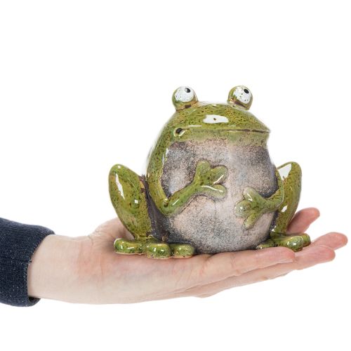 Żaba dekoracyjna ceramiczna zielono-brązowa vintage dł. 15,5 cm | Floristik24.pl