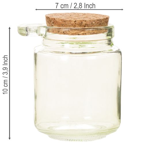 Szklanka dekoracyjna z korkową pokrywką i łyżeczką, zielona, Ø7cm, wys.10cm, 2 sztuki | Floristik24.pl
