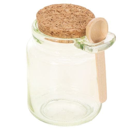 Szklanka dekoracyjna z korkową pokrywką i łyżeczką, zielona, Ø7cm, wys.10cm, 2 sztuki | Floristik24.pl