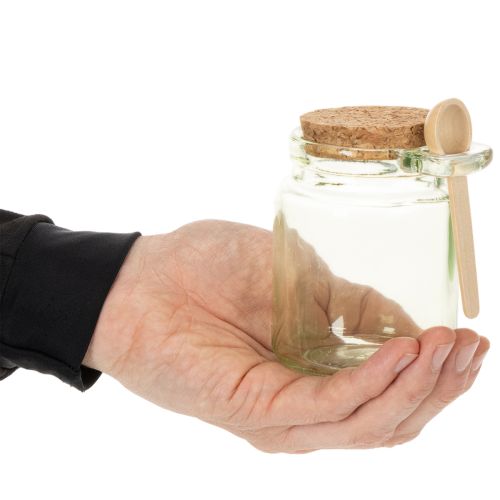 Szklanka dekoracyjna z korkową pokrywką i łyżeczką, zielona, Ø7cm, wys.10cm, 2 sztuki | Floristik24.pl