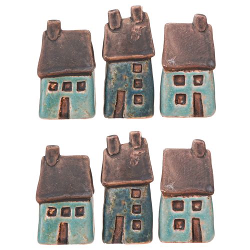 Produkt Domek dekoracyjny ceramiczny niebieski brązowy vintage H6,5/7cm 6 szt