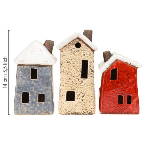 Produkt Domek dekoracyjny ceramiczny kremowo-czerwono-szary 10/12/13,5cm 3 sztuki