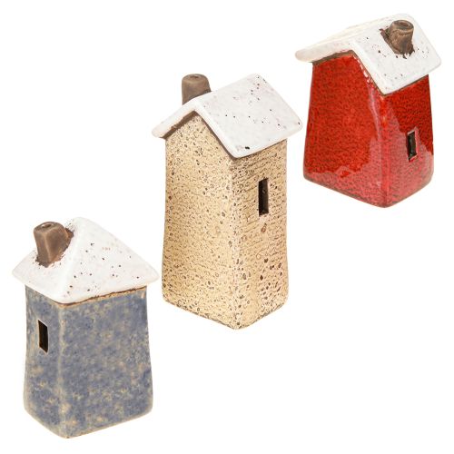 Produkt Domek dekoracyjny ceramiczny kremowo-czerwono-szary 10/12/13,5cm 3 sztuki
