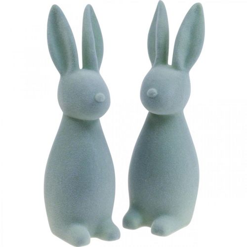 Deco Bunny Deco Easter Bunny Flokowany Szaro-Zielony W29,5cm 2szt