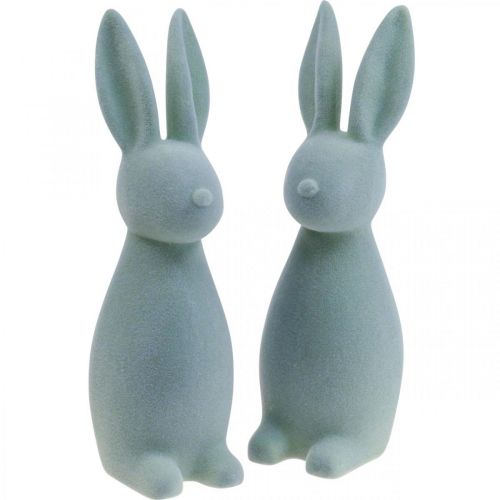 Produkt Dekoracyjny Zając Wielkanocny Flokowany – 2. Wybór – Szaro-zielony H29,5 cm 2 szt.
