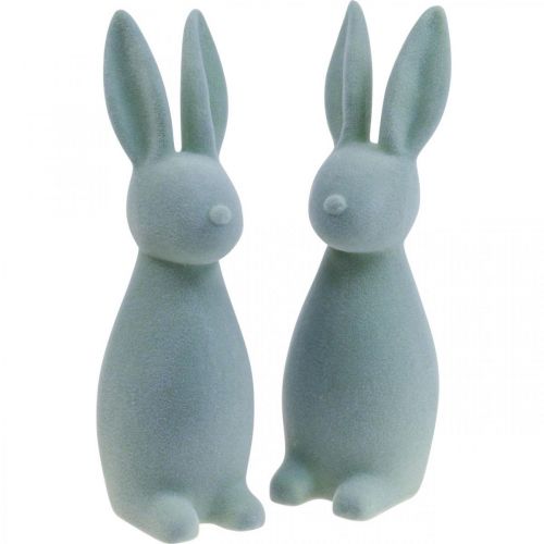 Floristik24 Deco Bunny Deco Easter Bunny Flokowany Szaro-Zielony W29,5cm 2szt