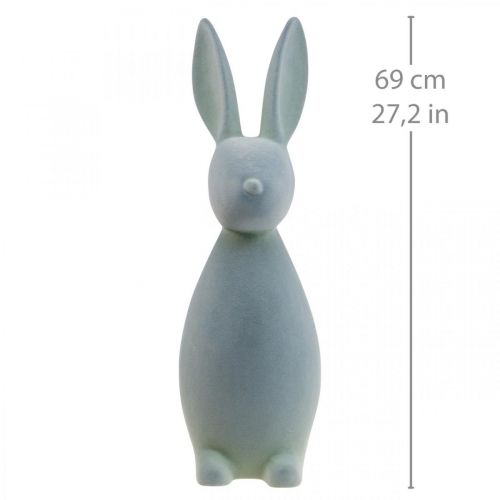 Floristik24 Deco Bunny Deco Easter Bunny Flokowany szaro-zielony wys. 69 cm