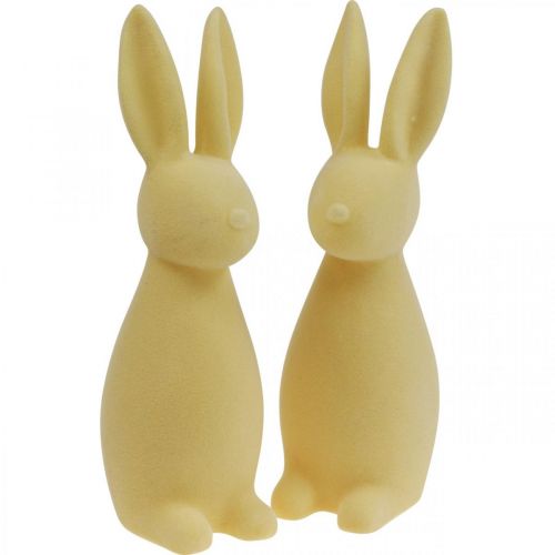 Floristik24 Deco Bunny Deco Easter Bunny Flokowany Jasnożółty W29,5cm 2szt