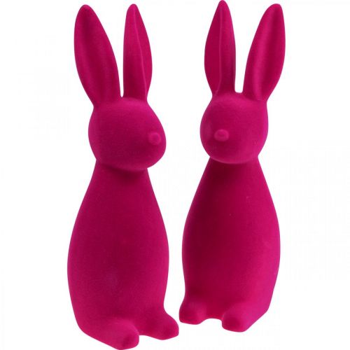 Floristik24 Deco Bunny Deco Easter Bunny Flokowany Różowy W29,5cm 2szt