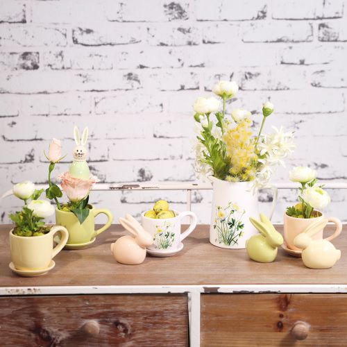 Produkt Dekoracyjny królik, żółty, zielony, brązowy, nowoczesna ceramiczna figurka na Wielkanoc, 8,5 cm, 3 sztuki