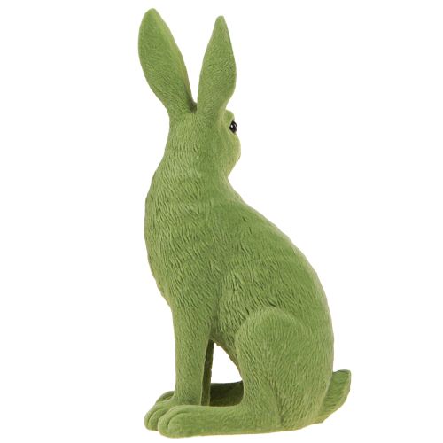 Produkt Dekoracyjna figurka siedzącego króliczka Zajączek wielkanocny flokowany zielony 12×9×25cm