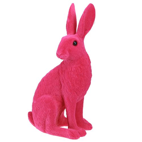 Floristik24 Dekoracyjna figurka siedzącego króliczka Zajączek wielkanocny flokowany różowy 12×9×25cm