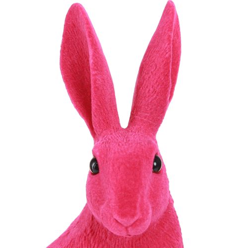 Floristik24 Dekoracyjna figurka siedzącego króliczka Zajączek wielkanocny flokowany różowy 12×9×25cm