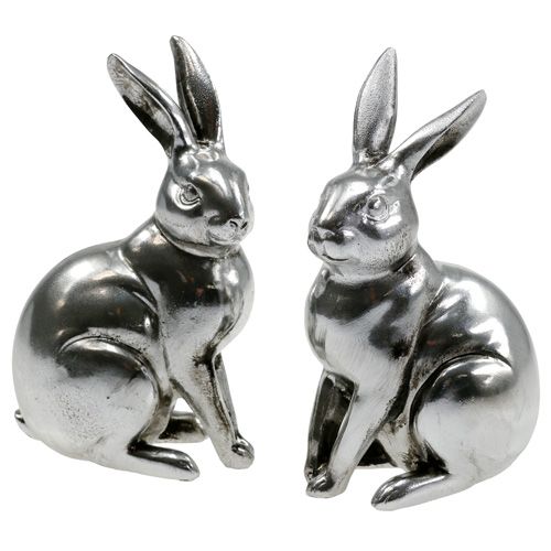 Floristik24 Deco Króliczki srebrne 15cm 2szt.