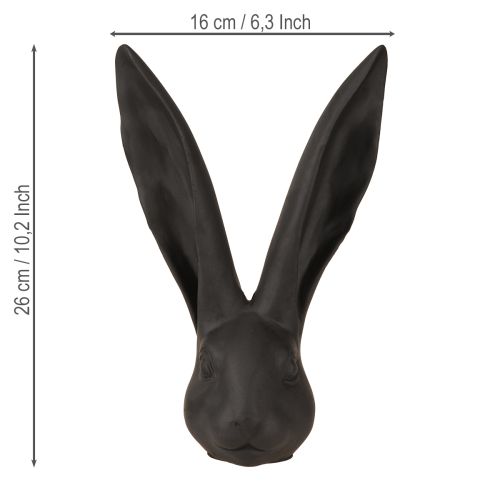 Floristik24 Dekoracja Głowa Królika Wielkanocna Dekoracja Czarny Mat Polyresin 26cm