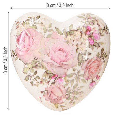 Produkt Serca dekoracyjne z różą ceramiczne w kolorze kremowo-różowym 8x8cm 3szt
