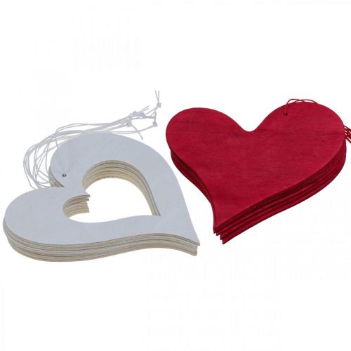 Produkt Dekoracyjne serca do zawieszenia drewniane serce czerwono/białe 12cm 12szt