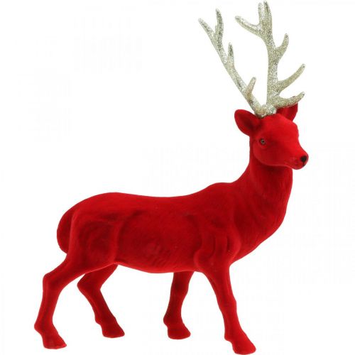 Floristik24 Dekoracyjny jeleń dekoracyjna figura dekoracyjna renifer flokowany czerwony wys.40cm