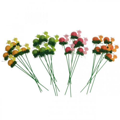 Produkt Dekoracyjny drewniany ślimak na patyku różne kolory 5cm 24 szt