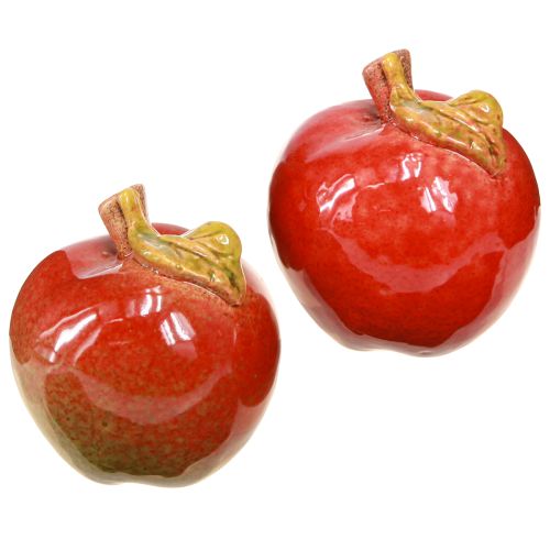 Dekoracyjne ceramiczne jabłka na stół, jesień, czerwień, zieleń, wys. 7,5 cm, 4 sztuki