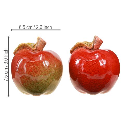Produkt Dekoracyjne ceramiczne jabłka na stół, jesień, czerwień, zieleń, wys. 7,5 cm, 4 sztuki