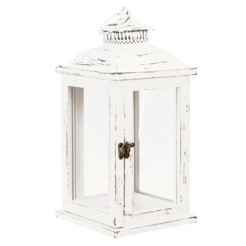 Floristik24 Latarnia dekoracyjna shabby chic z drewna biała 17,5x17,5cm wys. 37cm