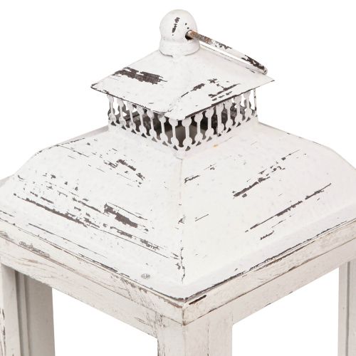 Floristik24 Latarnia dekoracyjna shabby chic z drewna biała 17,5x17,5cm wys. 37cm