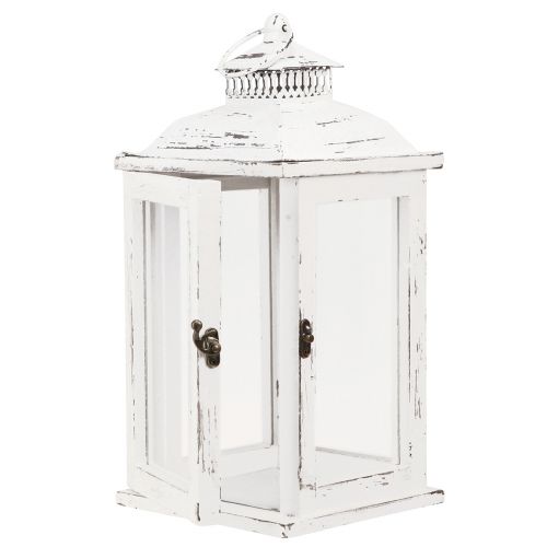 Floristik24 Latarnia dekoracyjna shabby chic z drewna biała 17,5x17,5cm wys. 37cm