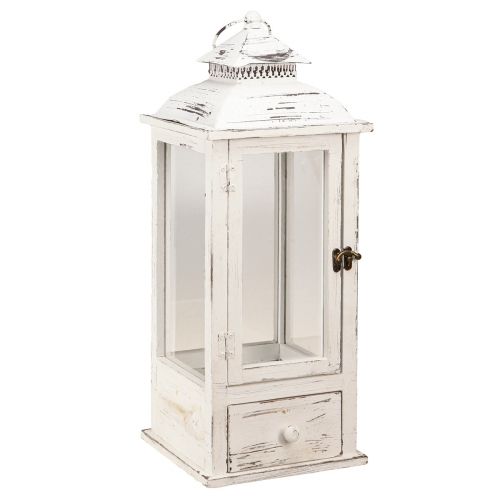 Floristik24 Latarnia dekoracyjna vintage z szufladą biała 20×20cm W51cm