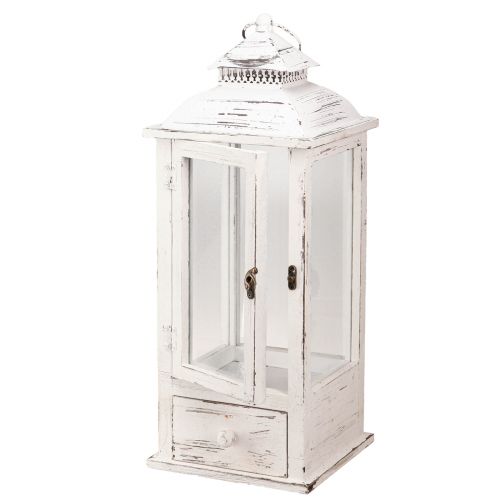 Floristik24 Latarnia dekoracyjna vintage z szufladą biała 20×20cm W51cm