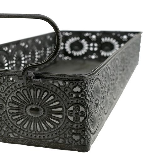Floristik24 Metalowe pudełko taca szara 40,5cm x 12,5cm x 5cm