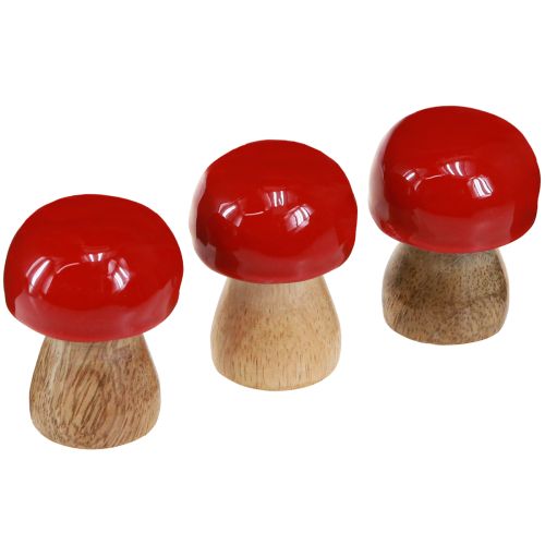 Grzyby ozdobne drewniane lakierowane czerwone pieczarki H5cm Ø4cm 6 szt.