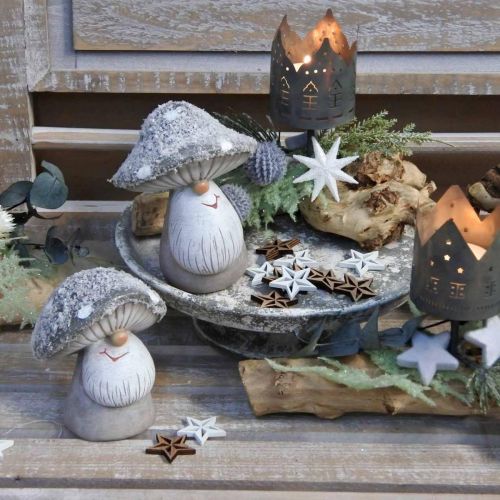 Floristik24 Deco grzybek krasnal figurka krasnal grzybek szary, biały 7×9cm 2szt