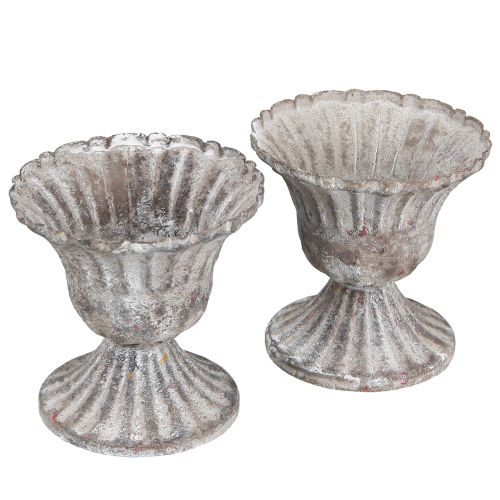 Floristik24 Kubek Dekoracyjny Rustykalny Antyczny Kielich Szary Biały Ø8cm W8,5cm 2szt