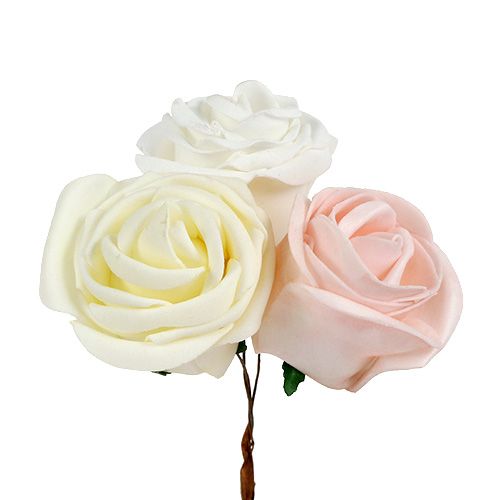 Floristik24 Deco rose mix biały, różowy, kremowy Ø7,5cm 12szt