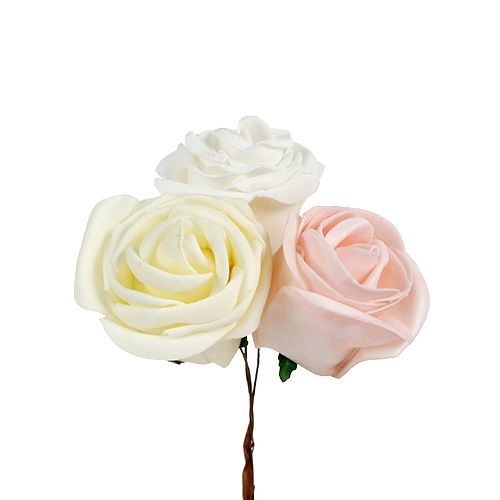Floristik24 Deco Rose White, Cream, Pink Mix Ø6cm 24szt.