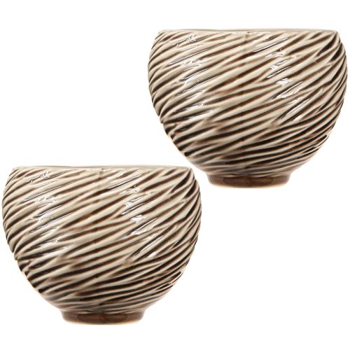 Produkt Dekoracyjna miska doniczka ceramiczna beżowo-brązowa Ø15cm 2szt