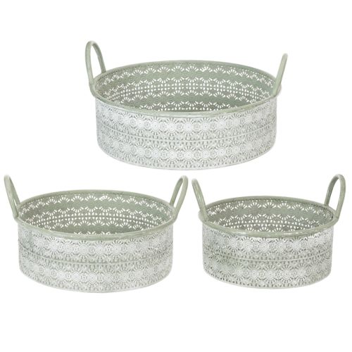 Produkt Dekoracyjna metalowa miska z uchwytami, doniczka w stylu vintage, zestaw 3 szt.