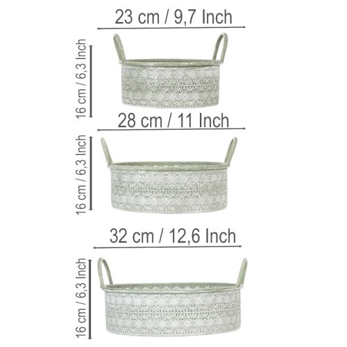 Produkt Dekoracyjna metalowa miska z uchwytami, doniczka w stylu vintage, zestaw 3 szt.