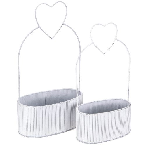 Produkt Miska dekoracyjna owalna metalowa z sercem biała 20/16cm zestaw 2 szt.