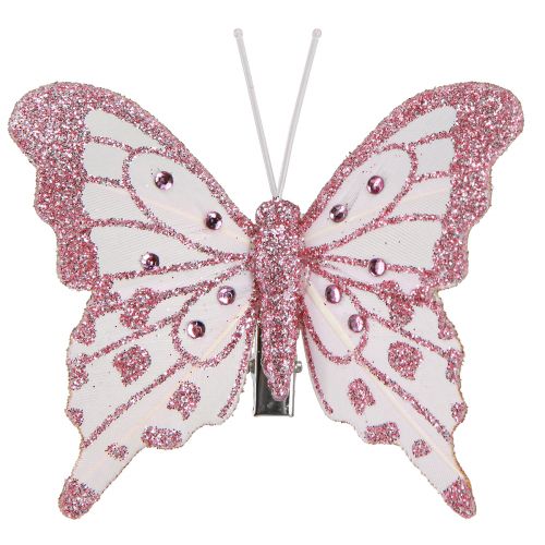 Produkt Ozdobne motyle z piórek różowy brokat 7,5x7cm 4 szt