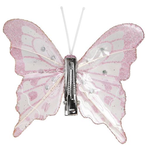 Produkt Ozdobne motyle z piórek różowy brokat 7,5x7cm 4 szt