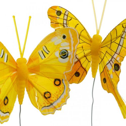 Produkt Motyle ozdobne żółte piórka motyle na druciku 7,5cm 6szt